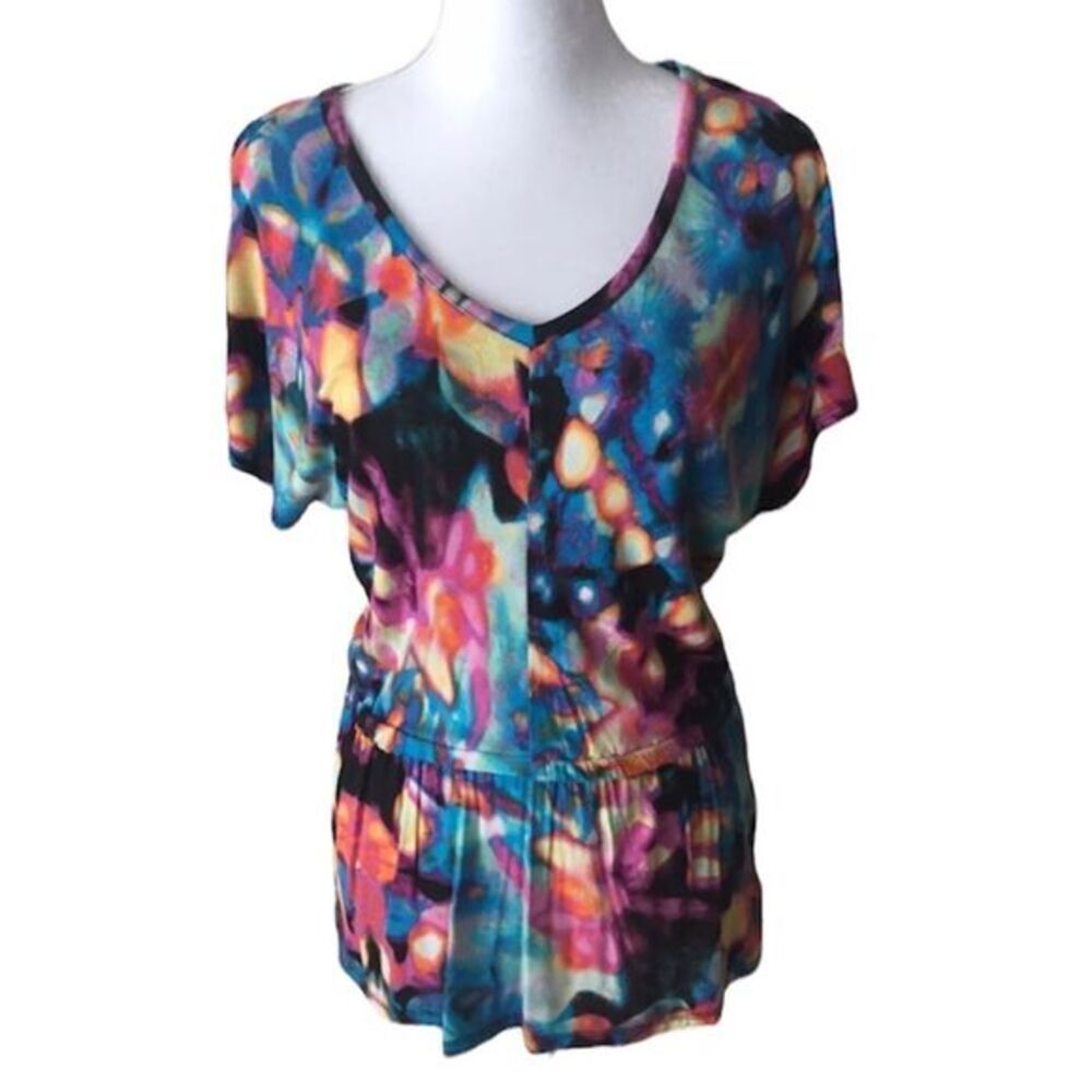 Mossimo Bright Multicolored Loose Blousey Dolman Tunic Top Elastic Waist Size XS